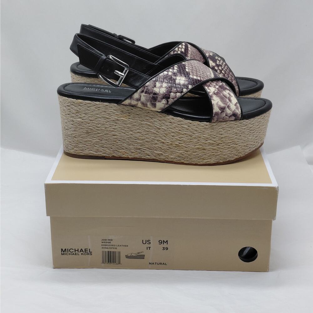 Michael Michael Kors Womens Platform Espadrille Sandal 9M Snake Print Wedge Boho